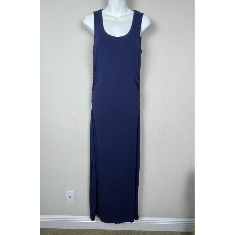 Tommy Bahama Blue Maxi Dress Tank Sleeveless Ruched Size Small Side Slit